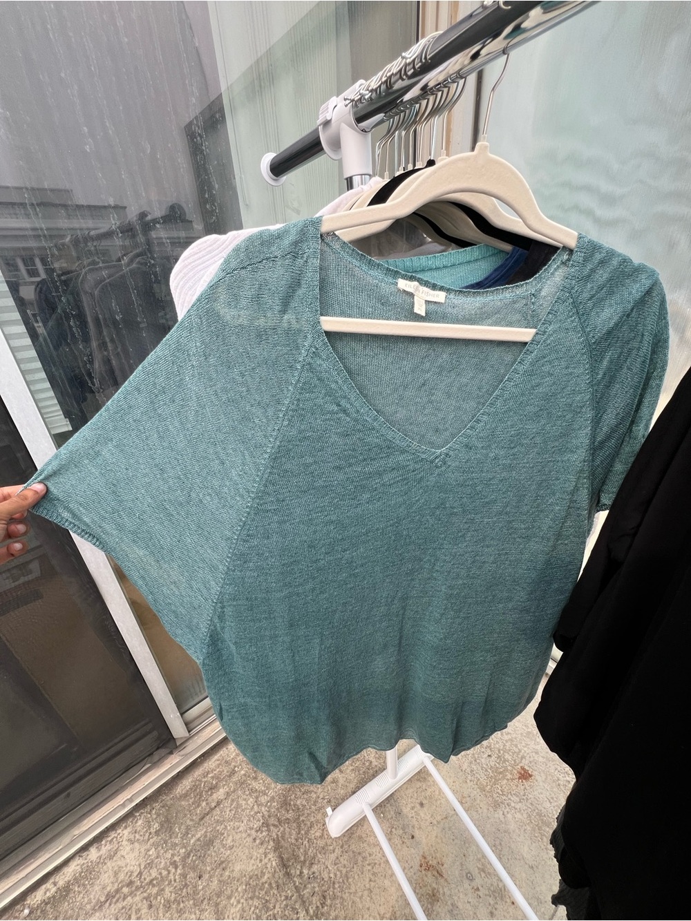 Eileen Fisher Teal V-Neck Relaxed Knit Top